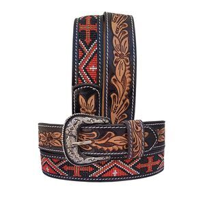 3593 Western Beaded Belts For Young Adults Tooled Leather Heavy Duty